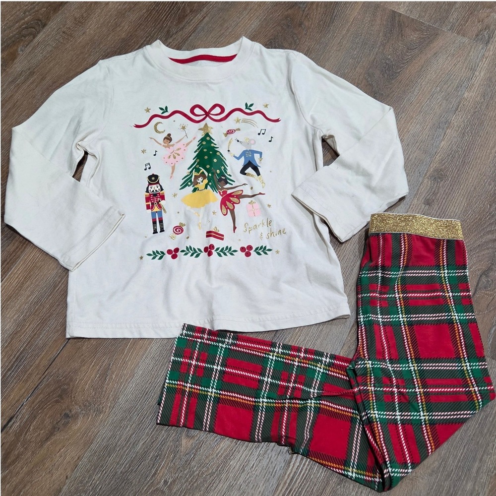 Holiday Time Girls Nutcracker Christmas Shirt & Plaid Leggings Set 5T Red Green